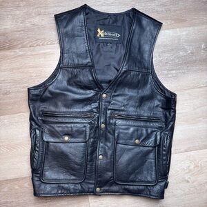 Vintage Leather Motorcycle Vest Size Large Black